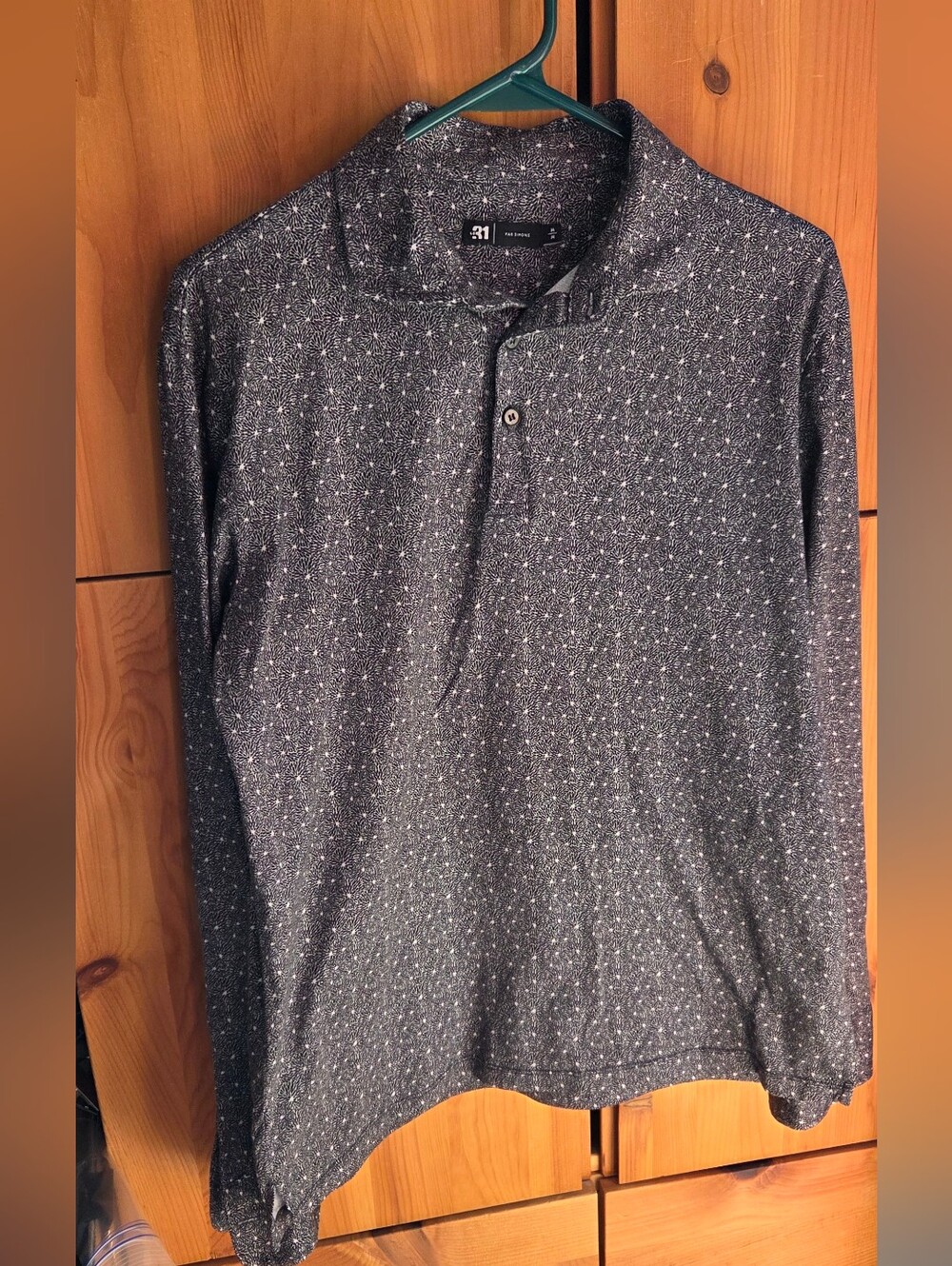 Le 31 Men's Black & White Patterned Cotton Long Sleeve Tee Shirt Size Medium